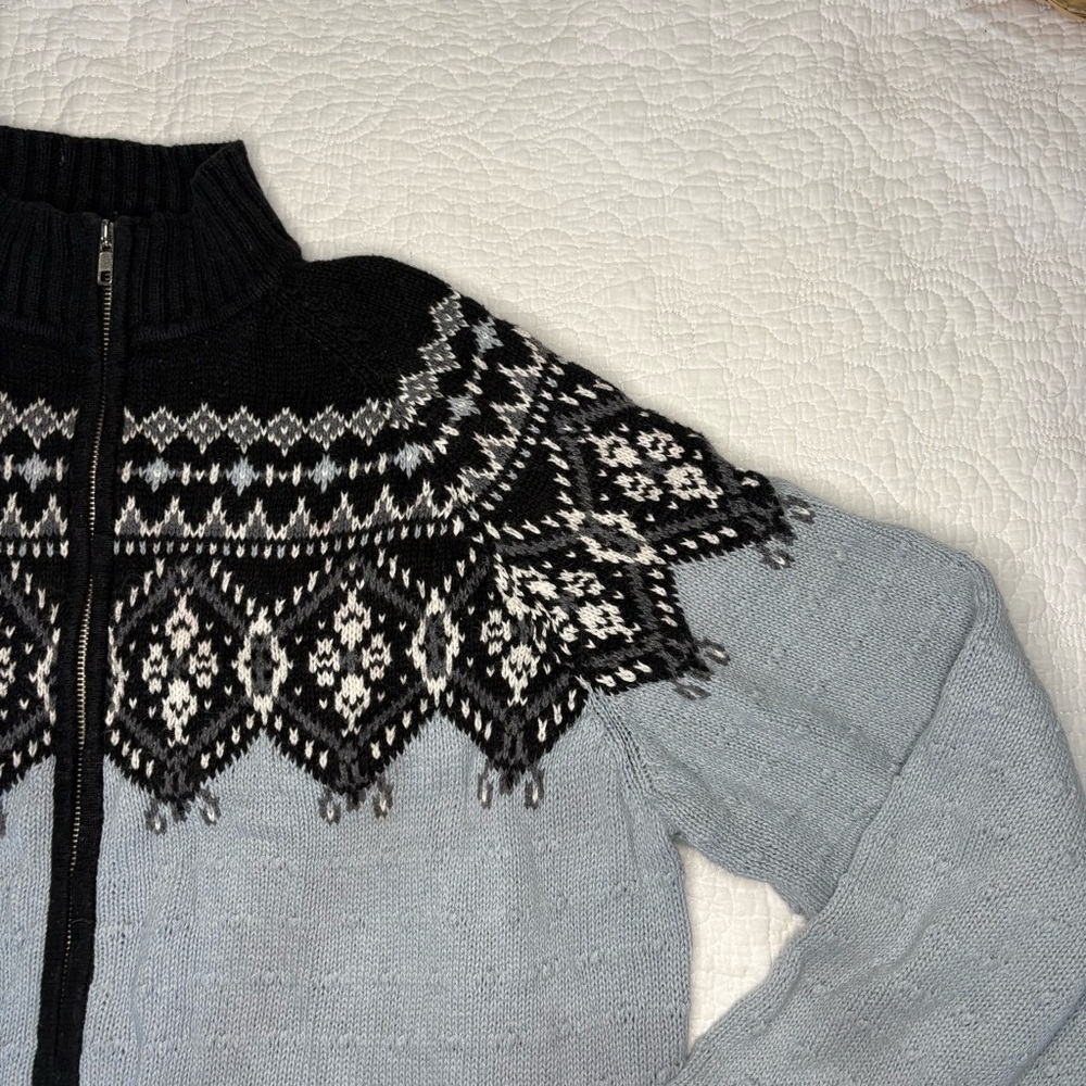Sag Harbor Nordic Fair Isle Zip Sweater Jacket Black Gray White XL - Picture 5 of 11